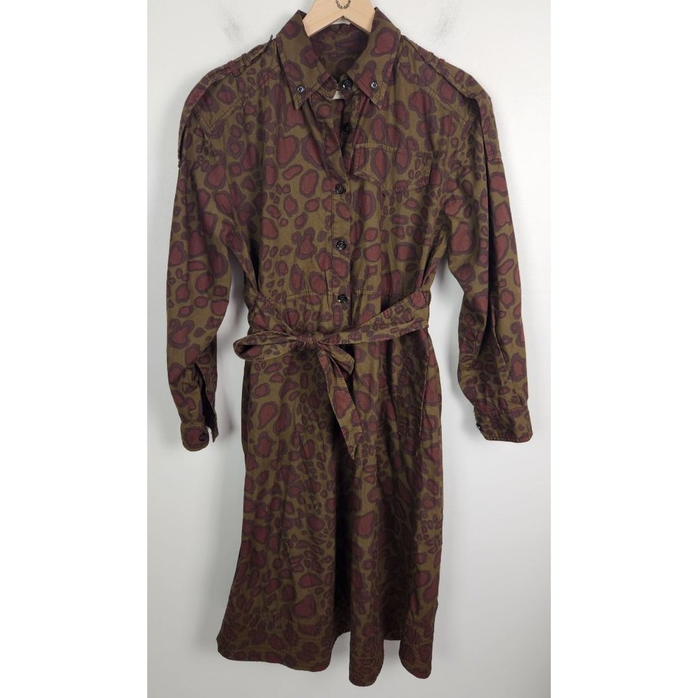 Zara SRPLS Women's Sz. XS Long Sleeve Military Leopard Print Midi Shirt Dress